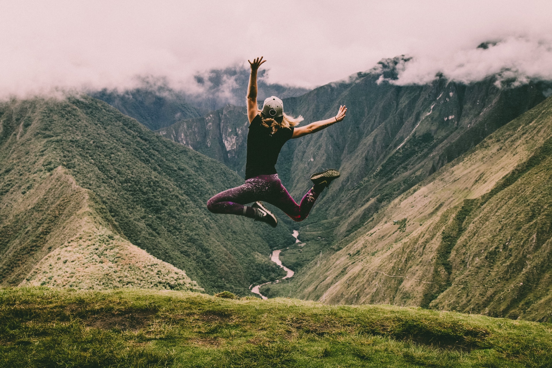 Someone jumping on a hike